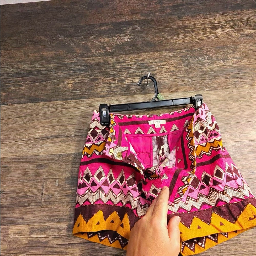 LOFT Pink and Orange Geometric High Waist Shorts - Picture 2 of 7